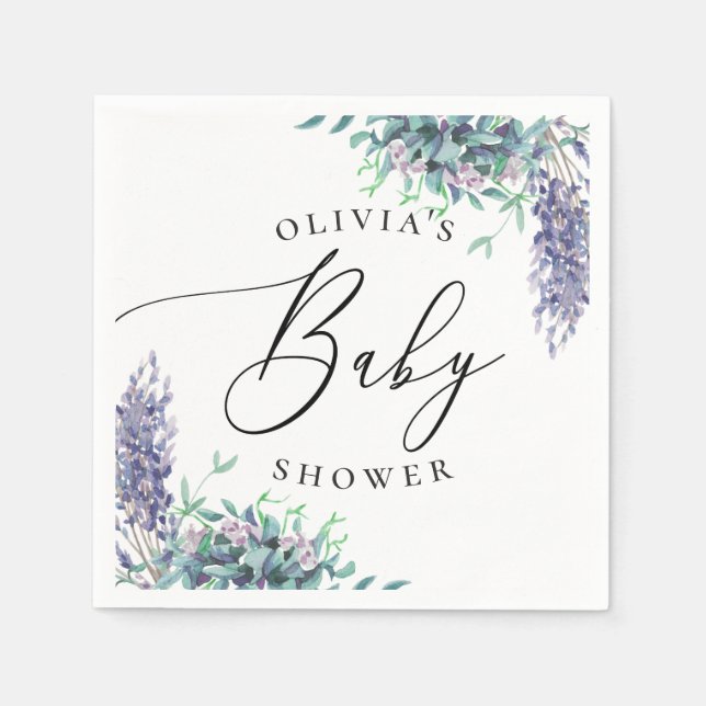 Watercolor purple lavender floral baby shower napkin (Front)
