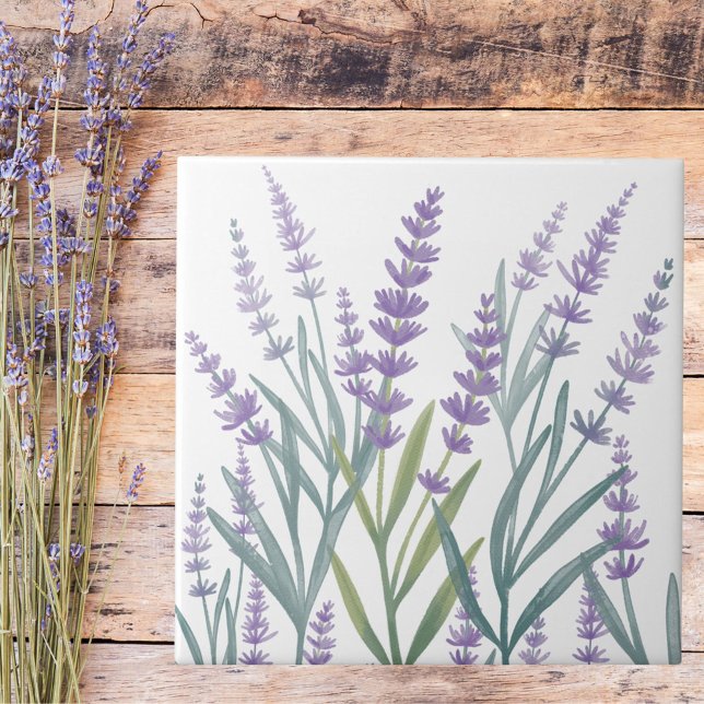 Watercolor Purple Lavender Floral Tile (Close up)