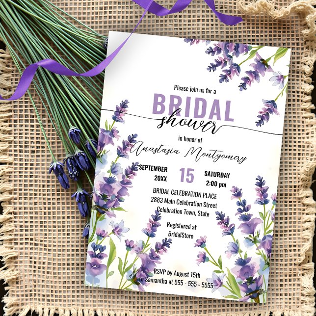 Watercolor Purple Lavender Flowers Bridal Shower Invitation (Creator Uploaded)