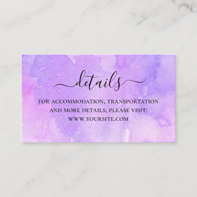Watercolor purple lilac details. Wedding website Enclosure Card (Front)