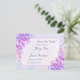 Watercolor Purple Lilac Flower Save the Date Card