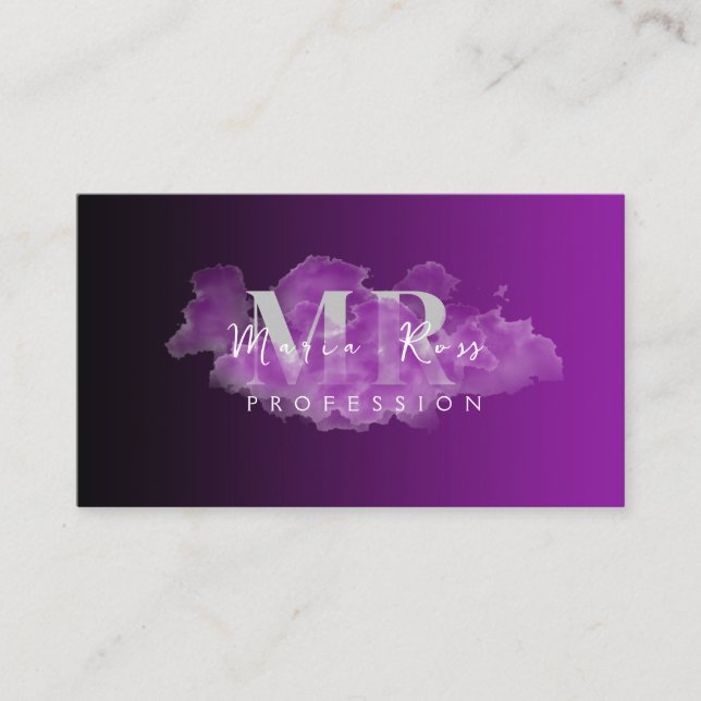 Watercolor Purple Logo Rose Gold Purple Smoke Business Card (Front)