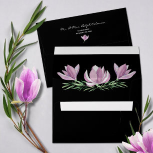 Watercolor Purple Magnolias 5x7 Black Envelope