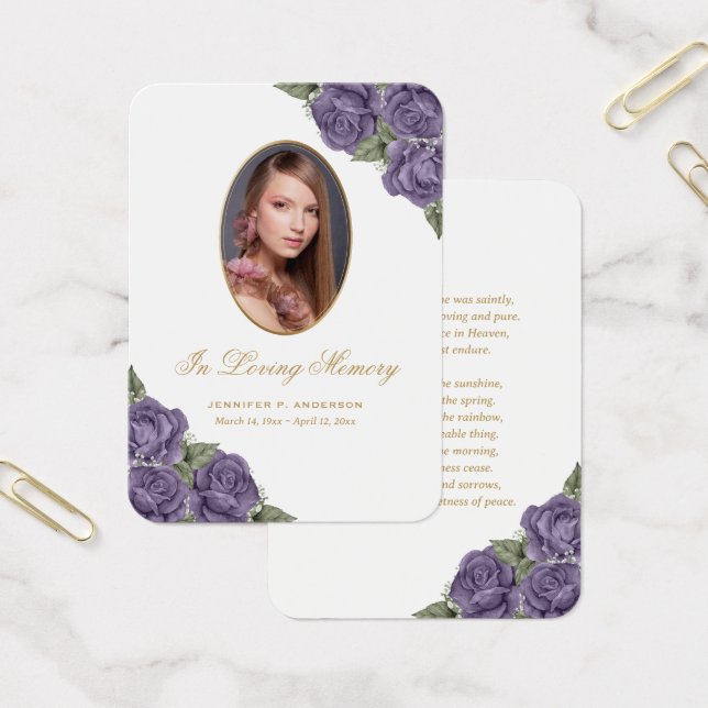 Watercolor Purple Memorial Funeral Prayer Card (Office)