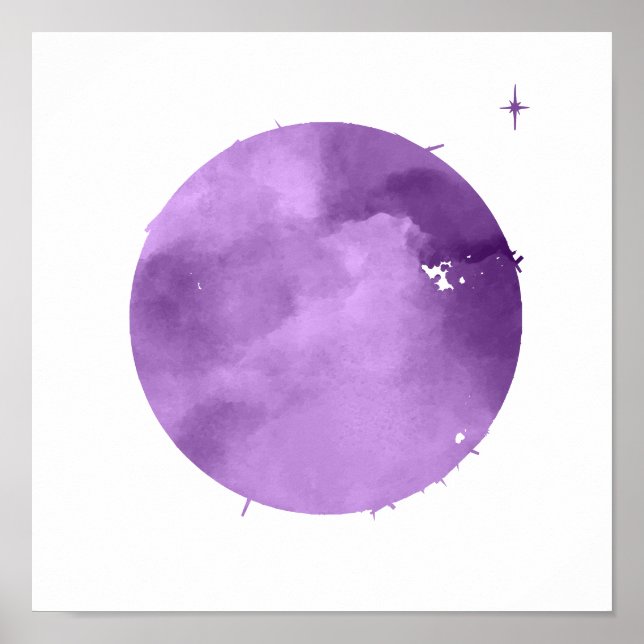 Watercolor Purple Moon & Star Night Sky Poster (Front)