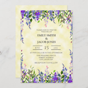 Watercolor Purple on Yellow Wedding Invite