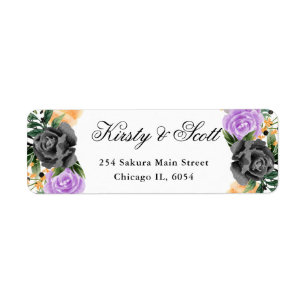 Watercolor Purple Orange Black Flowers Wedding