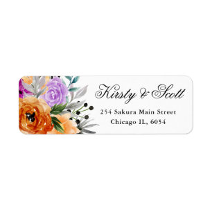 Watercolor Purple Orange Black Flowers Wedding