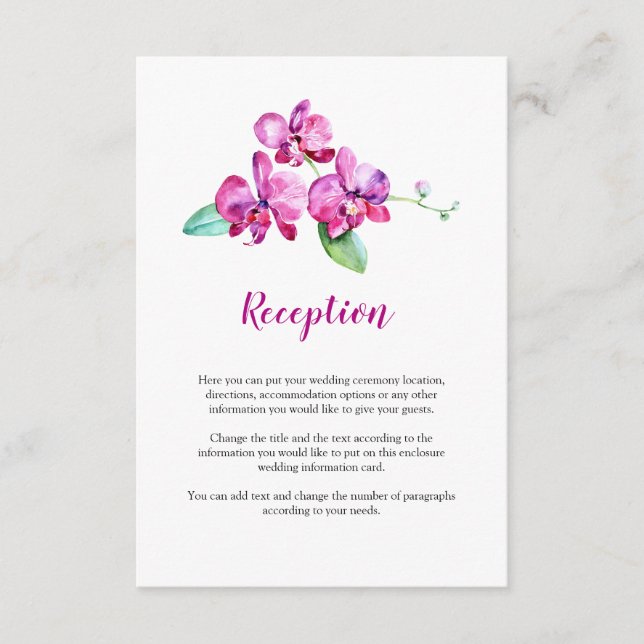 Watercolor Purple Orchid Floral Wedding Enclosure Card (Front)
