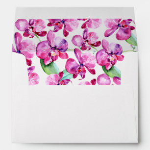 Watercolor Purple Orchid Floral Wedding Envelope