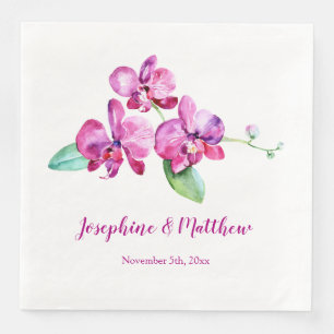 Watercolor Purple Orchid Floral Wedding Napkin