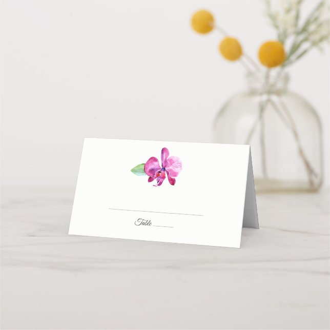 Watercolor Purple Orchid Floral Wedding Place Card (Front)