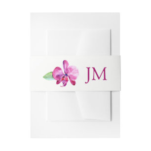 Watercolor Purple Orchid Monogram Wedding Invitation Belly Band