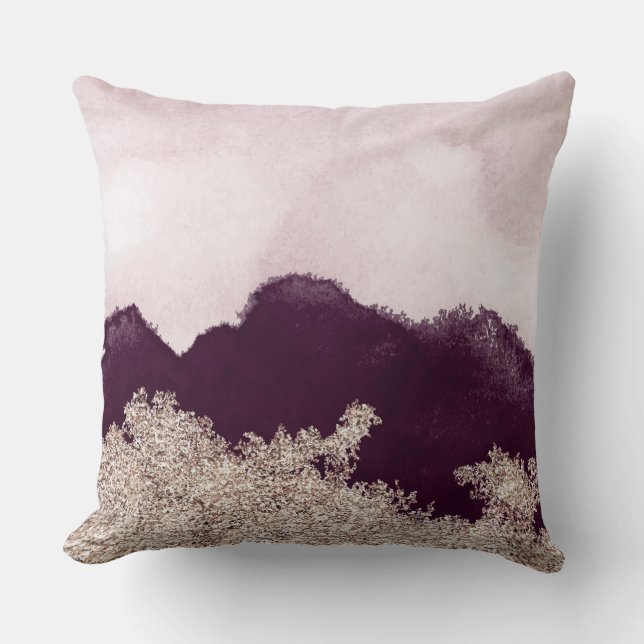 Watercolor purple paint and gold torn cushion (Front)