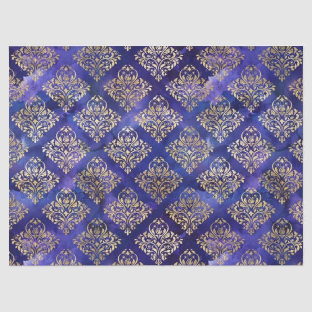 Watercolor Purple Pattern with Gold Damask Tissue Paper (Front)