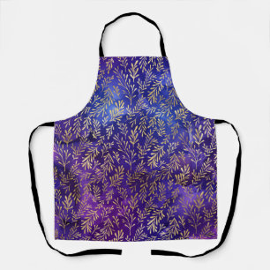 Watercolor Purple Pattern with Gold Leaves Apron