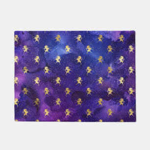 Watercolor Purple Pattern with Gold Unicorn Doormat