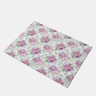 watercolor purple peony doormat