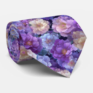 Watercolor Purple Peony Floral Pattern Tie