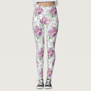 watercolor purple peony leggings