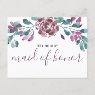 Watercolor Purple Peony Maid of Honour Invitation Postcard