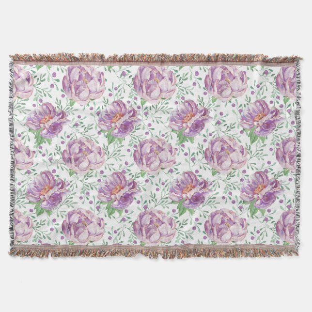 watercolor purple peony throw blanket (Front)