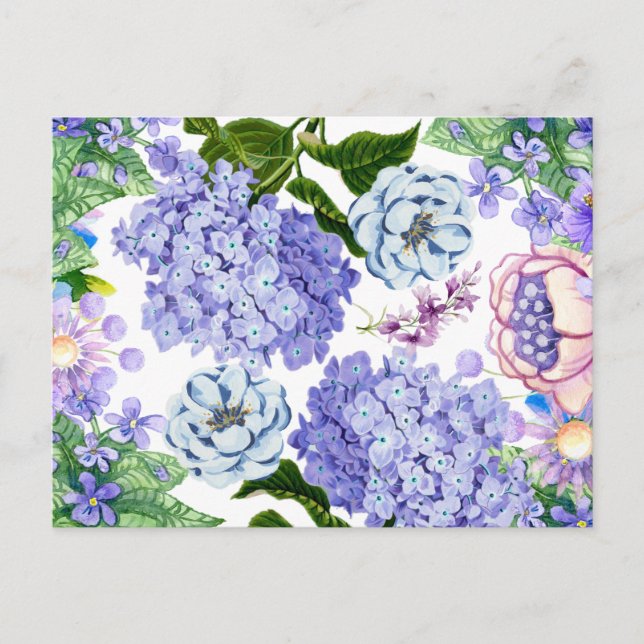 Watercolor Purple, Pink and Blue Garden Flowers  Postcard (Front)
