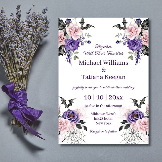  watercolor purple pink floral halloween wedding  invitation (Creator Uploaded)
