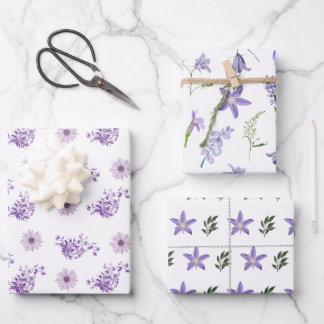 Watercolor Purple Pink Flower Floral Leaves Boho   Wrapping Paper Sheet