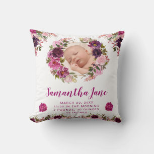 Watercolor Purple & Pink Flowers Baby Photo Cushion