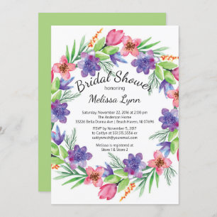 Watercolor Purple & Pink Flowers Bridal Shower Invitation