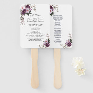 Watercolor Purple Pink Flowers Wedding Program Hand Fan