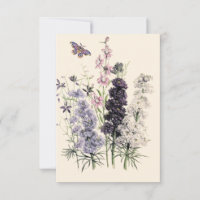 Watercolor Purple, Pink Garden Flowers, Butterfly