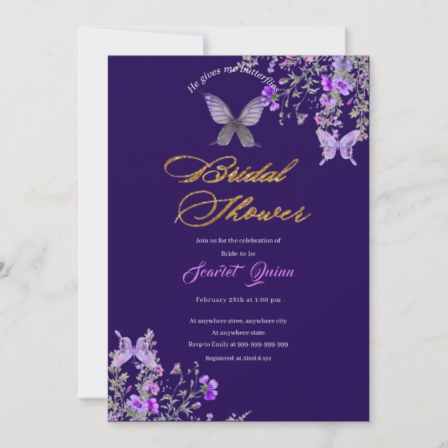 Watercolor Purple-pink wild floral bridal shower  Invitation (Front)