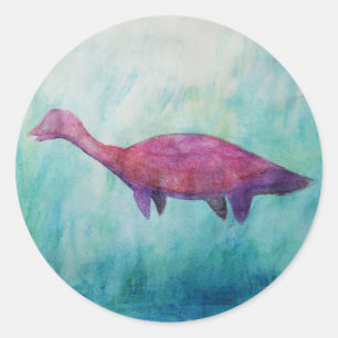 Watercolor Purple Plesiosaurs  Classic Round Sticker