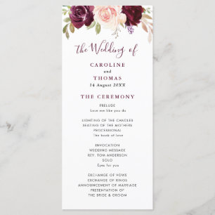 Watercolor purple plum and peach floral wedding programme