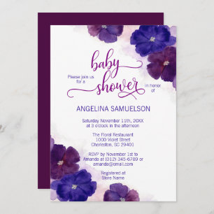 Watercolor Purple Plum Blue Floral BABY SHOWER Invitation