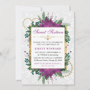 Watercolor Purple Poinsettia Winter Sweet Sixteen Invitation