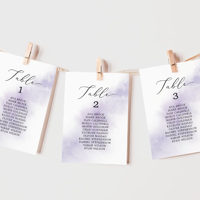 Watercolor Purple Printable Seating Chart Cards (Watercolor Purple Printable Seating Chart Cards)