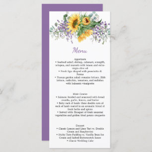 Watercolor Purple Roses and Greenery Wedding  Menu