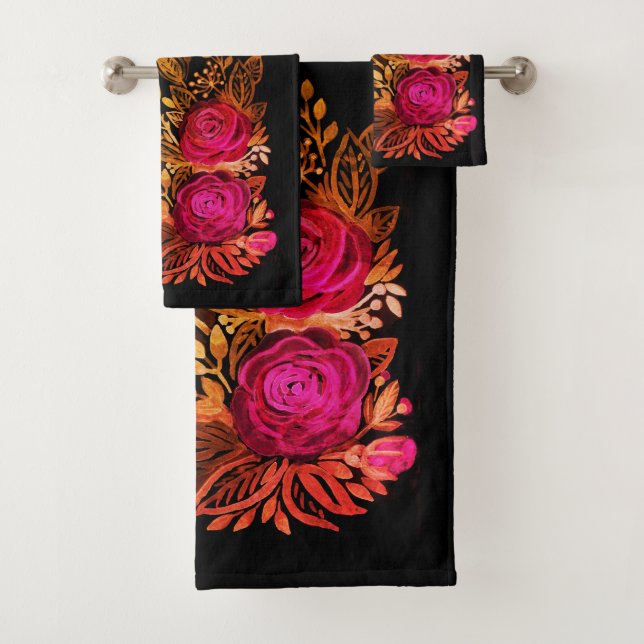 Watercolor Purple roses Bath Towel Set (Insitu)