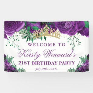 Watercolor Purple Roses Birthday Welcome Banner