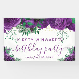 Watercolor Purple Roses Birthday Welcome Banner
