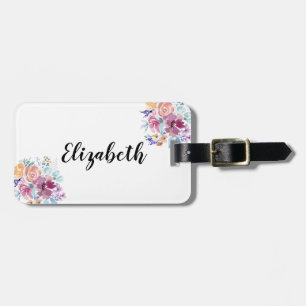 Watercolor Purple Roses Floral Personalised Luggage Tag