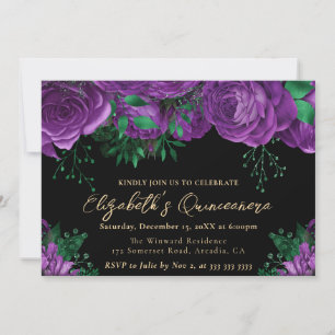 Watercolor Purple Roses Quinceanera Invitation
