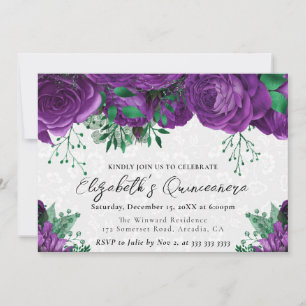 Watercolor Purple Roses Quinceanera Invitation