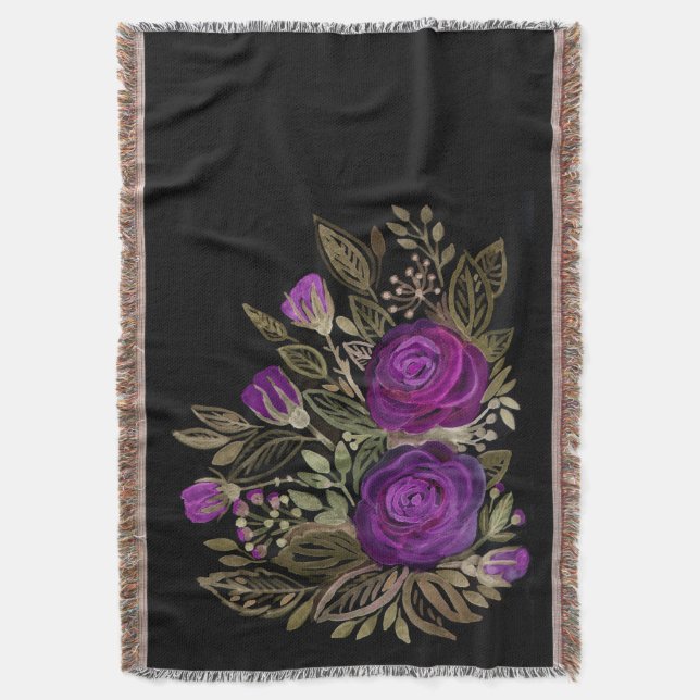 Watercolor Purple roses Throw Blanket (Front Vertical)