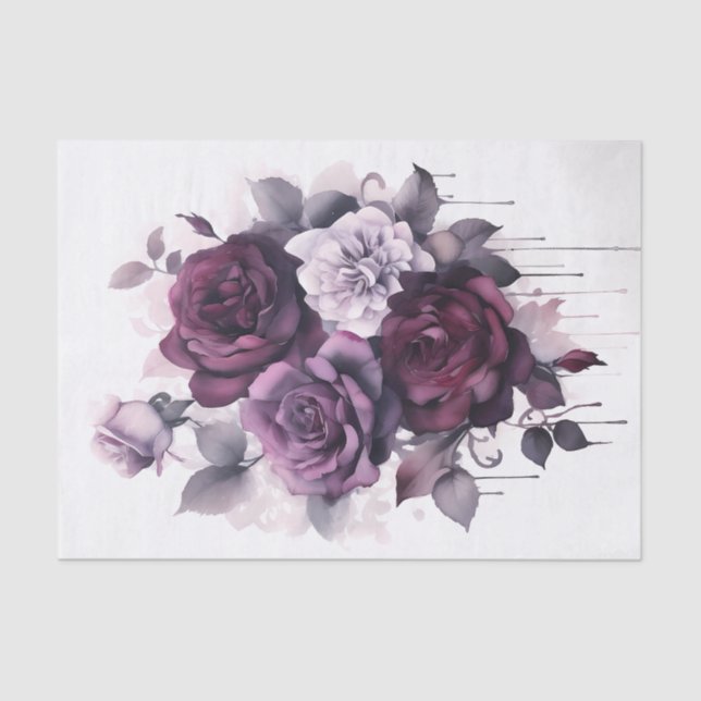 Watercolor Purple roses  Tissue Paper (Front)
