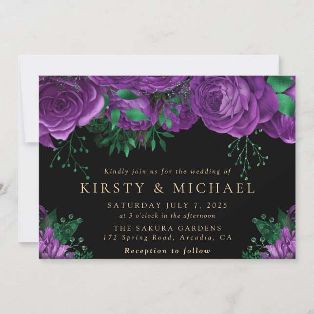 Watercolor Purple Roses Wedding Invitation (Front)