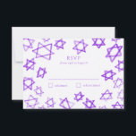 Watercolor Purple Star of David Bar Bat Mitzvah RSVP Card<br><div class="desc">Perfect response RSVP card for a bat mitzvah, bar mitzvah or other Jewish celebration! Hand made watercolor art for you on the front and back side! FULLY CUSTOMIZABLE! Click on “Personalise” above to edit the text. Click "edit using design tool" to adjust the fonts, colours and placements and to delete...</div>